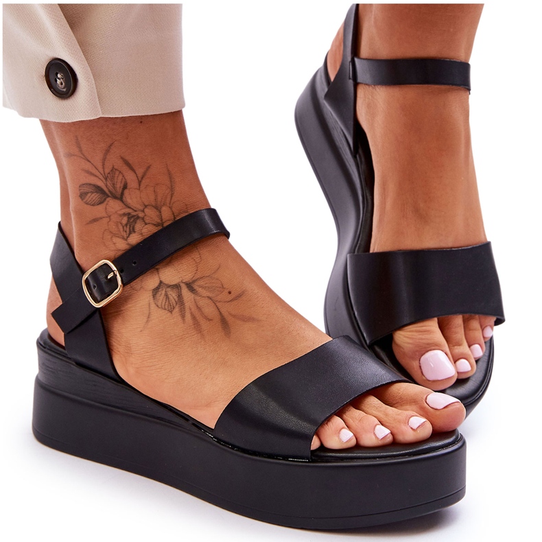 Bekväma lädersandaler Svart Tifena