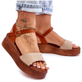 Bekväma lädersandaler Beige-brun Tifena