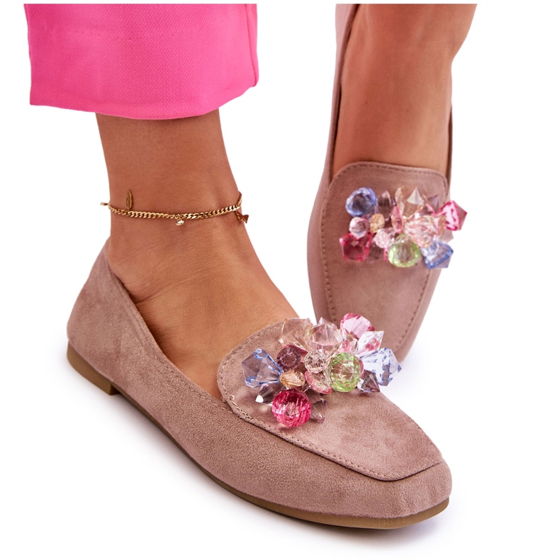 PS1 Mocka Loafers Med Dekorativa Kristaller Mörk Beige Arvilla