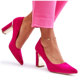 Klassiska mocka högklackade pumps Fuchsia Elizabeth rosa