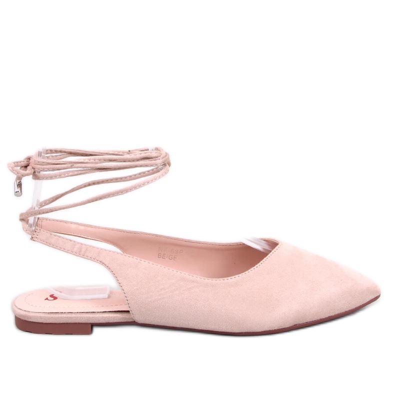 Pirson Beige ballerinor med snörning och öppen klack