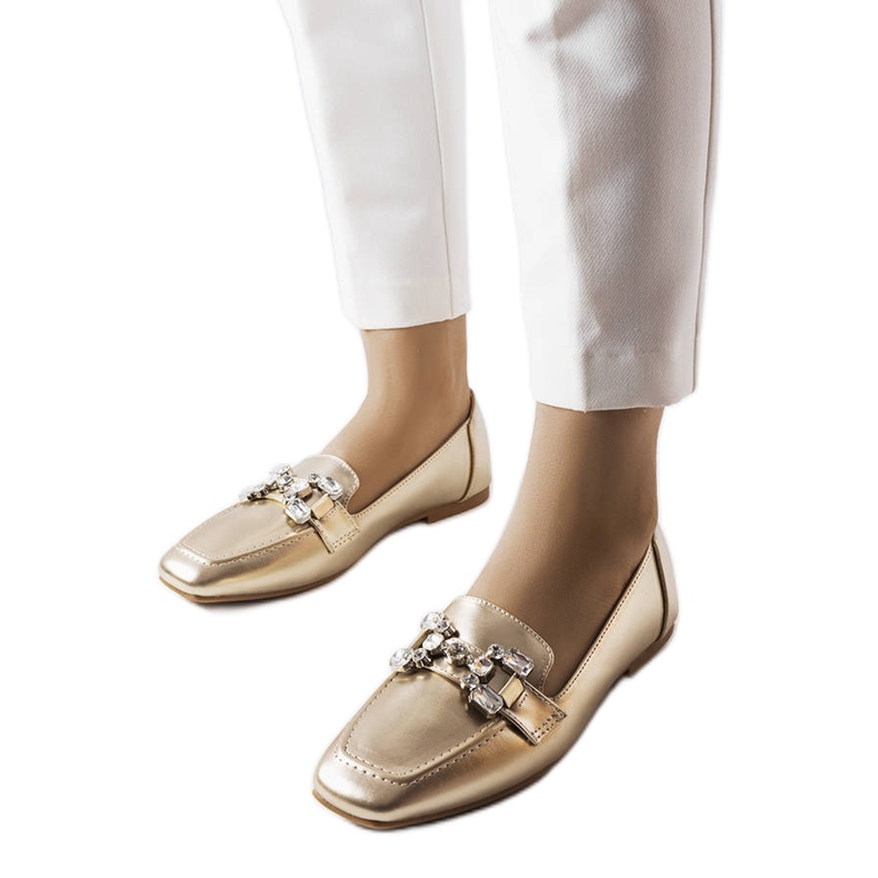 Guld loafers med zirkoner gyllene
