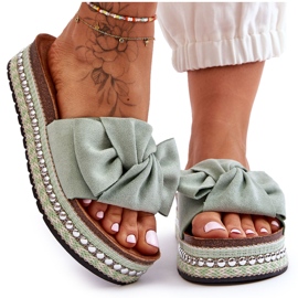 Damtofflor i mocka med rosett Lauria Grön