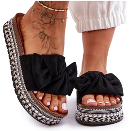 Damtofflor i mocka med rosett Svart Lauria