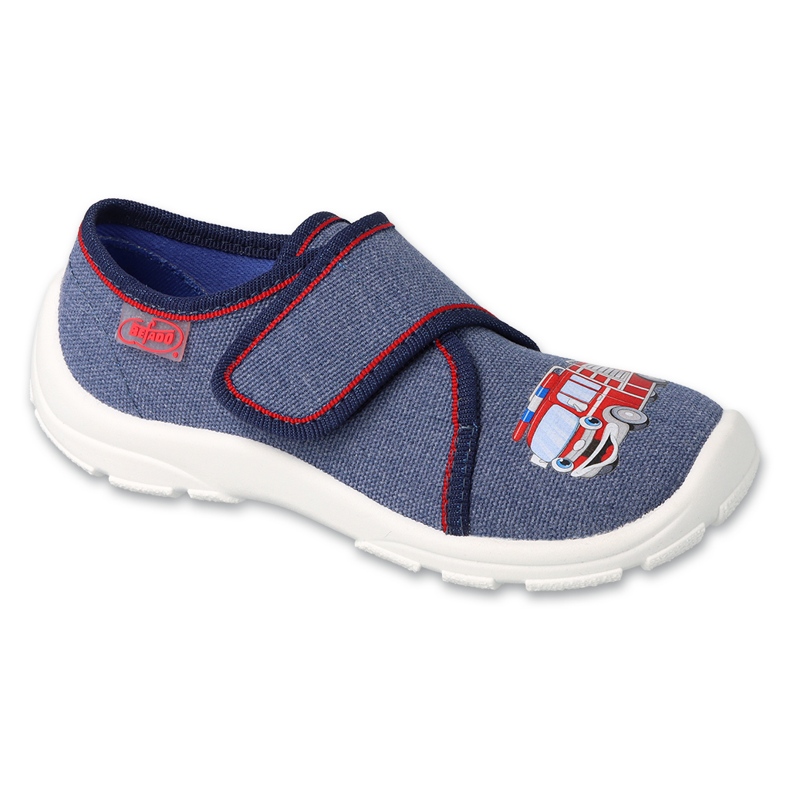 Befado barntofflor 974X519 brandbilsapplikation blå