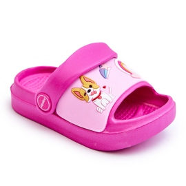 WJ1 Lätta barnsandaler med flip flops med hundmotiv Fuchsia Rico rosa