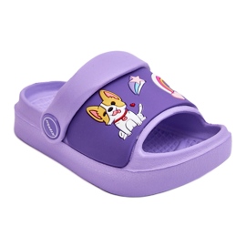WJ1 Ljusa barnsandaler med flip flops med hundmotiv Violett Rico purpur