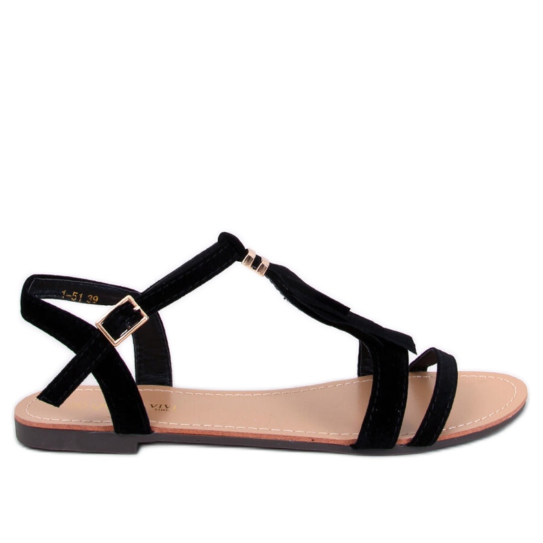 Corbin Svarta sandaler med fransar