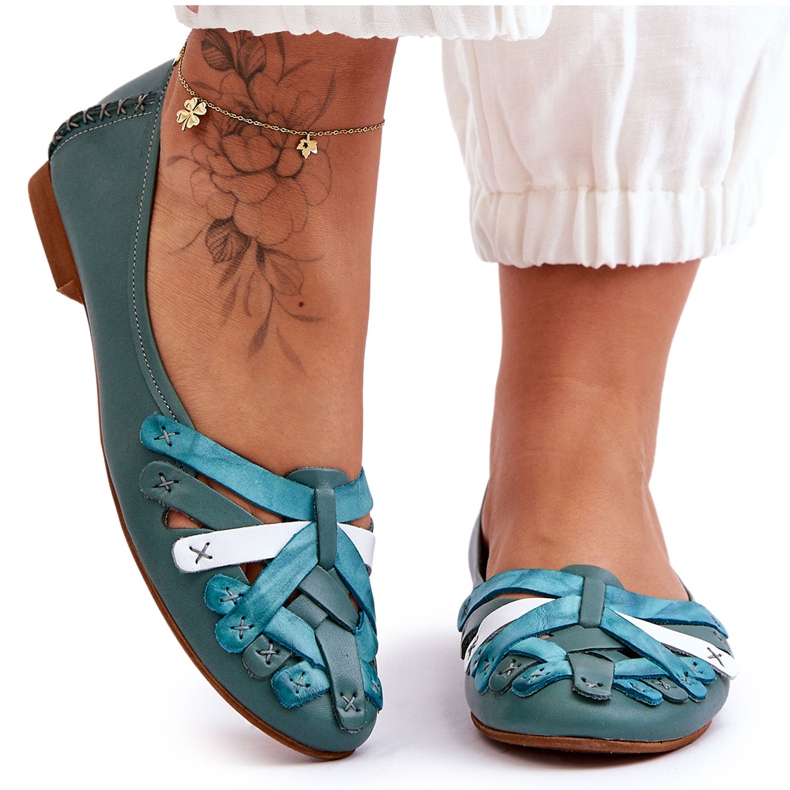 Läderballerinor för kvinnor Maciejka 01358-36 Turkos grön