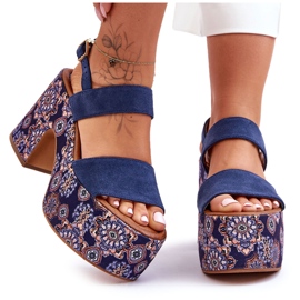 Maciejka Läder Sandaler med höga klackar 06089-17 Marinblå