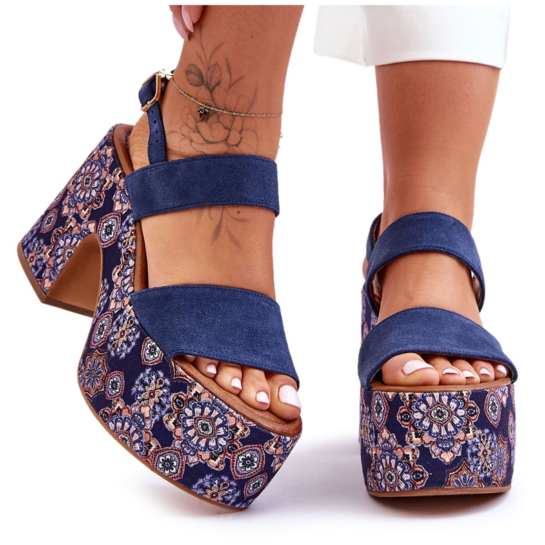 Maciejka Läder Sandaler med höga klackar 06089-17 Marinblå