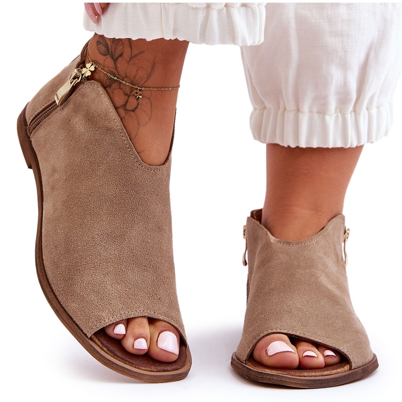 Låga Mocka Boots Sandaler Nicole 2799/023 Beige