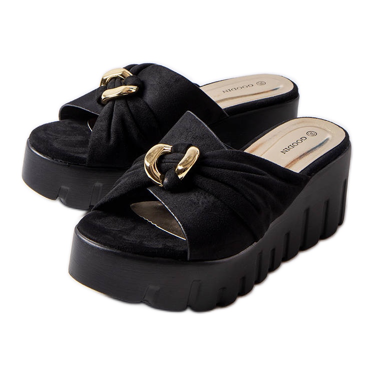 Goodin Laura kvinnors svarta wedge tofflor