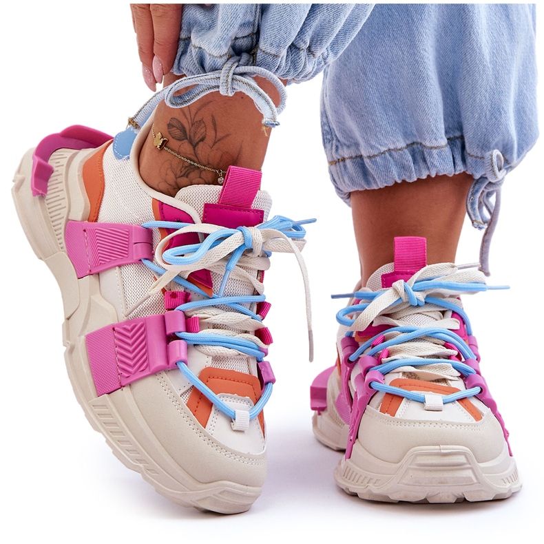 PS1 Moderiktiga sportskor med snörning för kvinnor Beige-rosa Chillout!