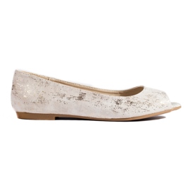 Gold Shelovet ballerinor med öppen tå för kvinnor gyllene