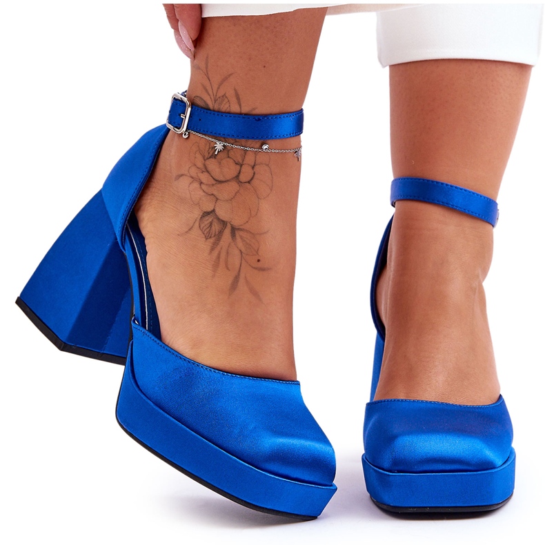 Fashionabla pumps på massiva klackar Blå Sandia