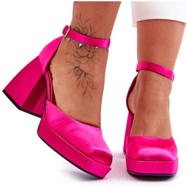 Fashionabla pumps på massiva klackar Fuchsia Sandia rosa