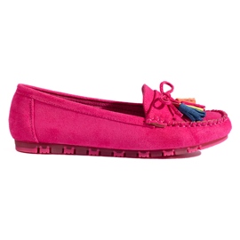 Fuchsia mocka boho loafers med tofsar Shelovet rosa