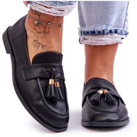 Klassiska fransade läder Loafers Black Camis svart
