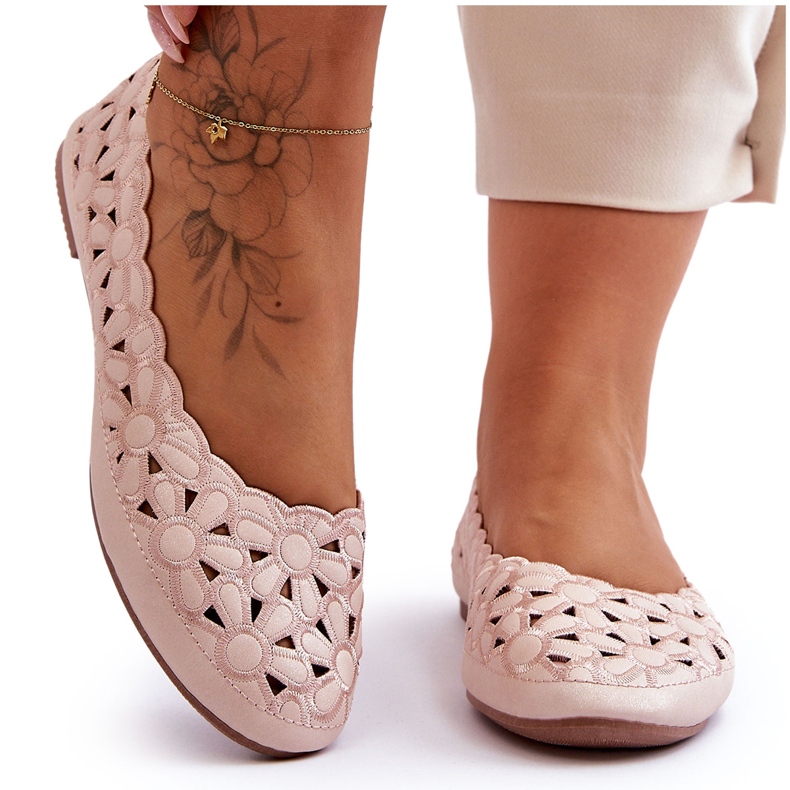 PE1 Genombrutna glansiga ballerinor för kvinnor Rosa Visionär