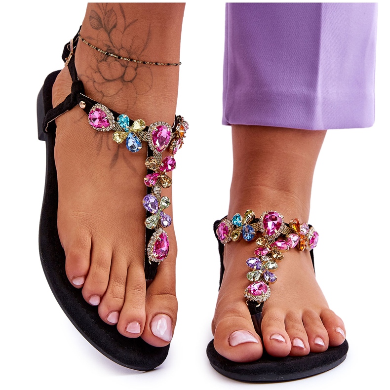 Mocka flip flops med stenar Black Frency svart