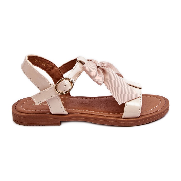 Barnlackade sandaler med rosett, beige Netina