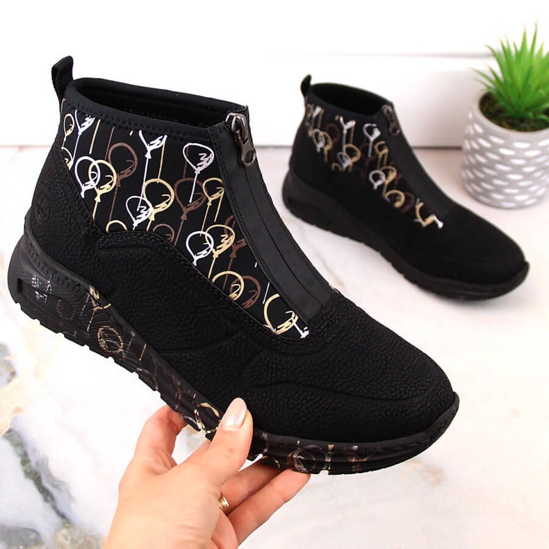 Stövlar för damsportsneakers med dragkedja svart Rieker M4953-00