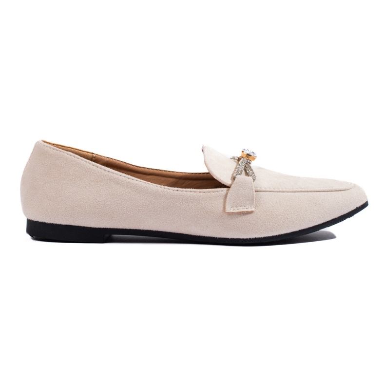Shelovet beige mocka utsmyckade slip-on loafers