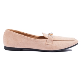Shelovet beige mocka utsmyckade slip-on loafers