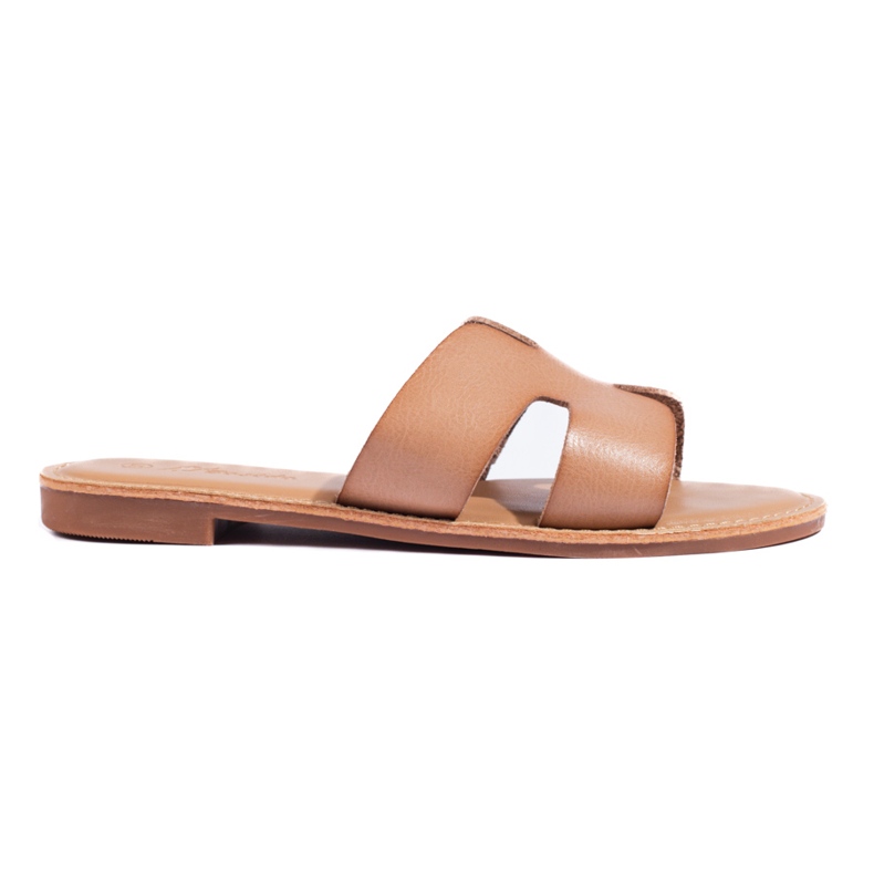 Shelovet bruna klassiska platta sandaler beige