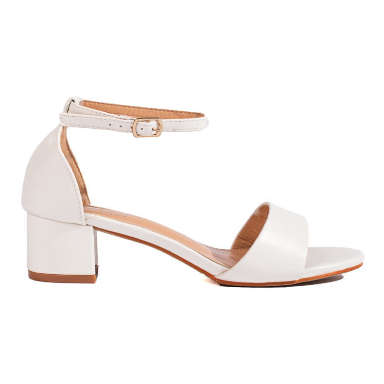 Klassiska eleganta Shelovet-sandaler med låg klack för kvinnor vit