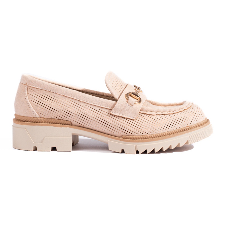 Shelovet beige genombrutna loafers i mocka