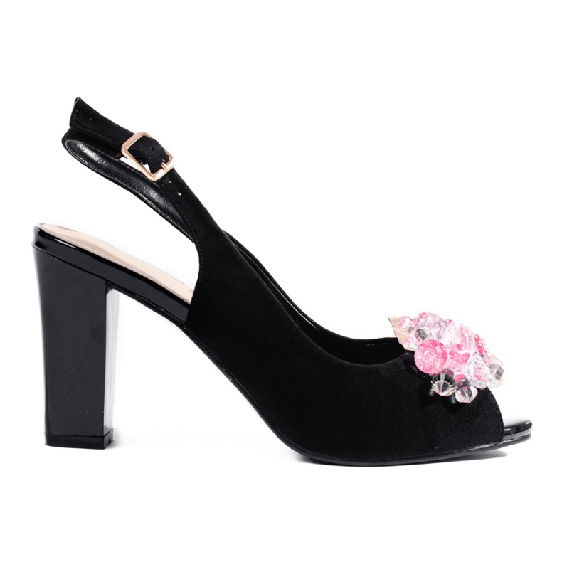 Högklackade damsandaler med kristaller Shelovet svart