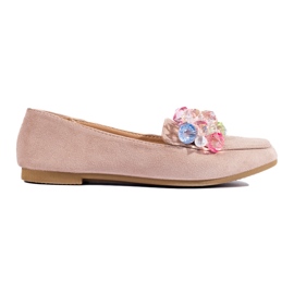 Beige loafers i mocka med kristaller från Shelovet