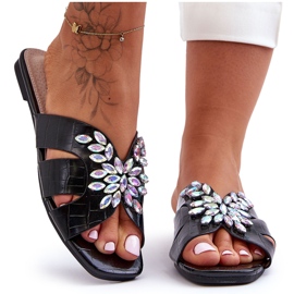 Tofflor med dekorativa stenar S.Barski 617-22 Svart