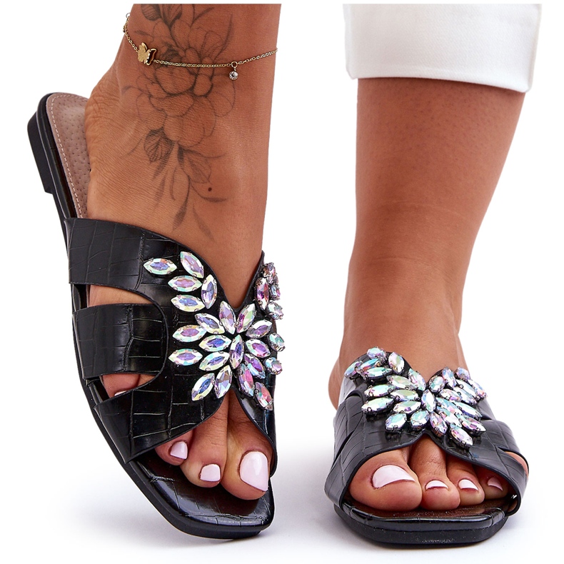 Tofflor med dekorativa stenar S.Barski 617-22 Svart