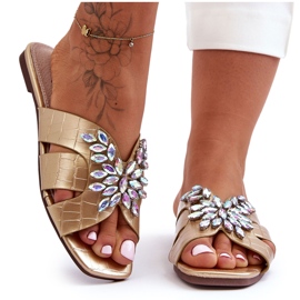 Tofflor med dekorativa stenar S.Barski 617-22 Guld gyllene