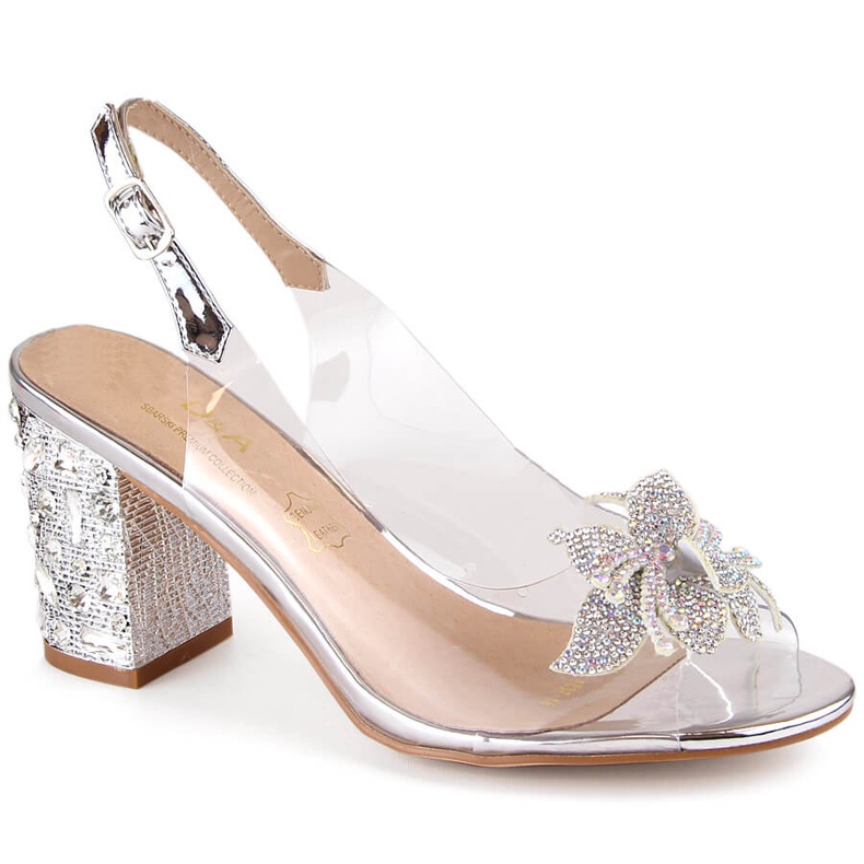 Genomskinliga silversandaler för kvinnor med zirkoner S.Barski MR1037-18 silver-