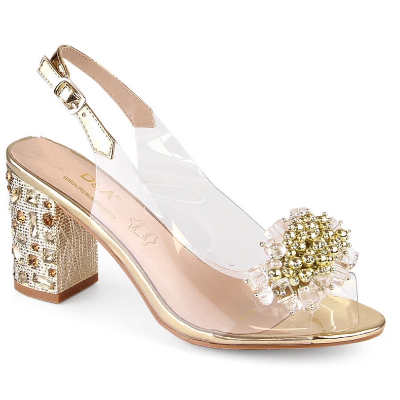 Transparenta sandaler för kvinnor på en guldstolpe med pärlor S.Barski MR1037-19 gyllene