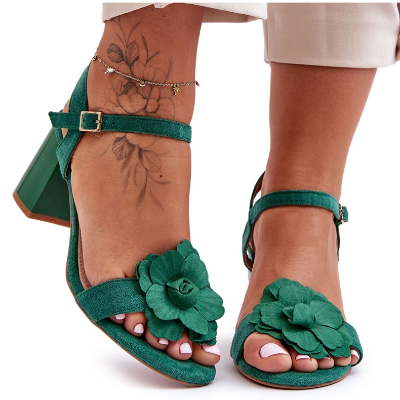 S. BARSKI Mockasandaler med blomma S.Barski 04 Grön