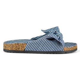 Denim sliders för kvinnor med rosett blå