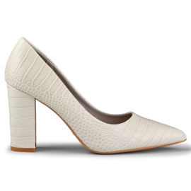 Ljusa pumps på en stolpe av eko-läder grå