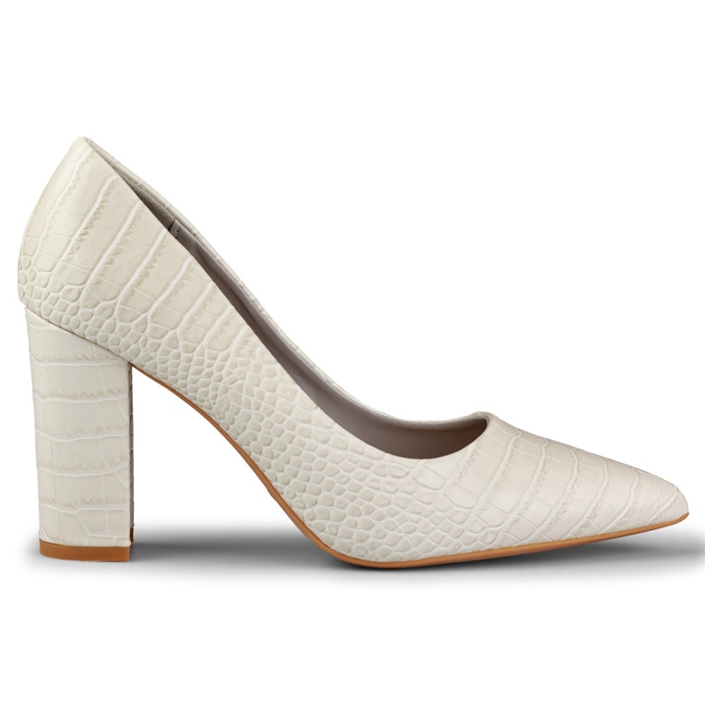 Ljusa pumps på en stolpe av eko-läder grå