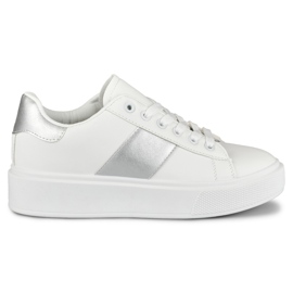 Kvinnors vita sneakers på plattformen med silvertillsats