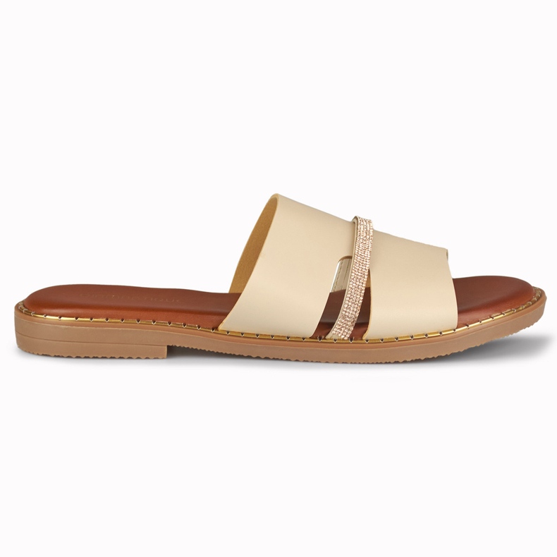 Eleganta beige damtofflor med dekoration