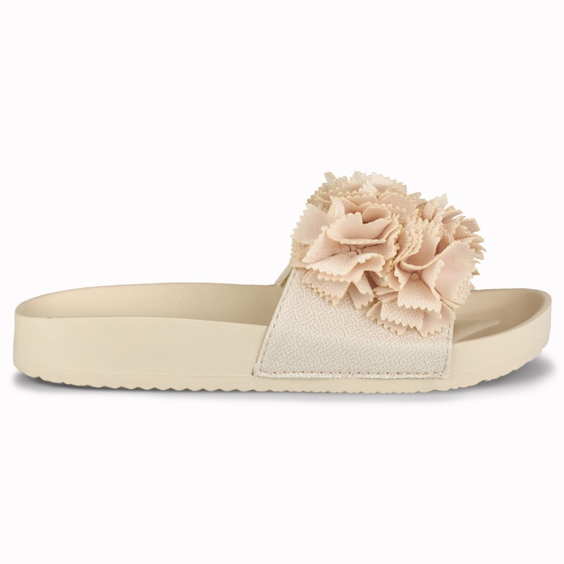 Violett kvinnors beige blommiga tofflor