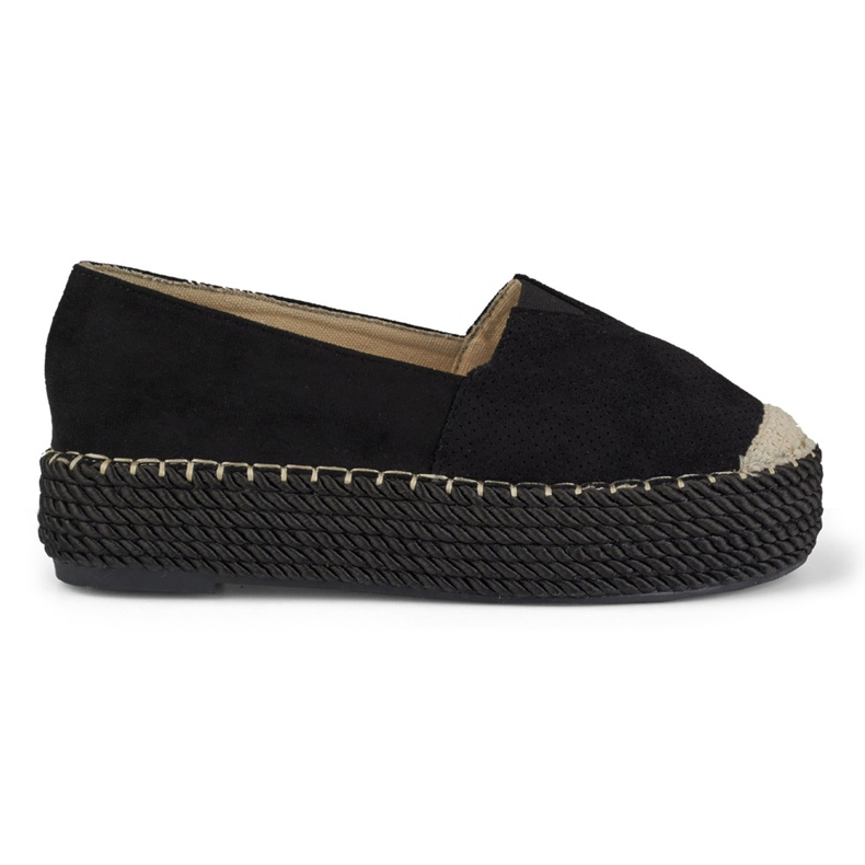 Platt-espadrillor i svart mocka