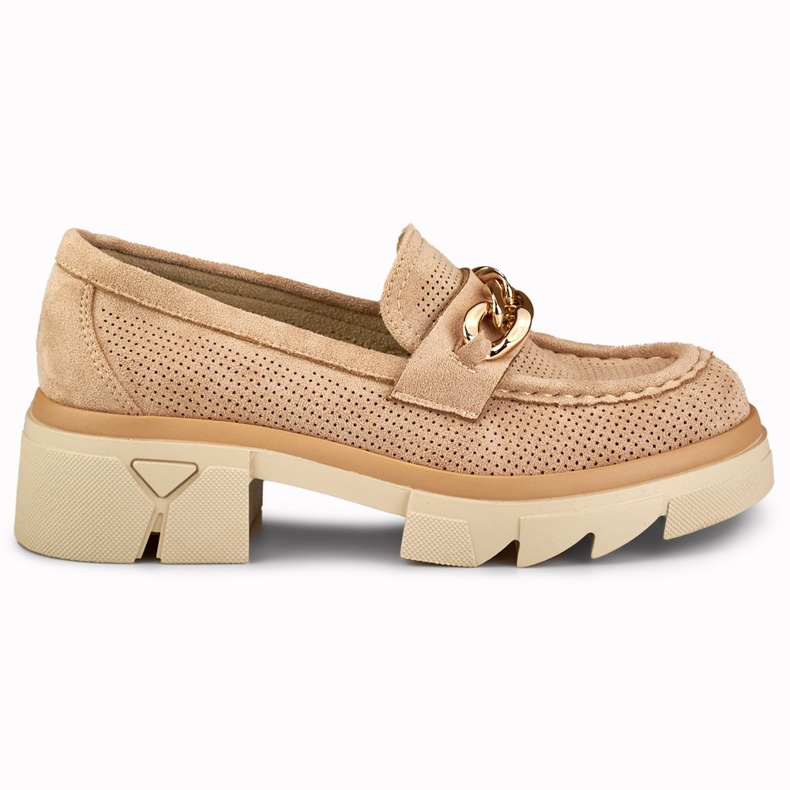 Genombrutna beige loafers för kvinnor