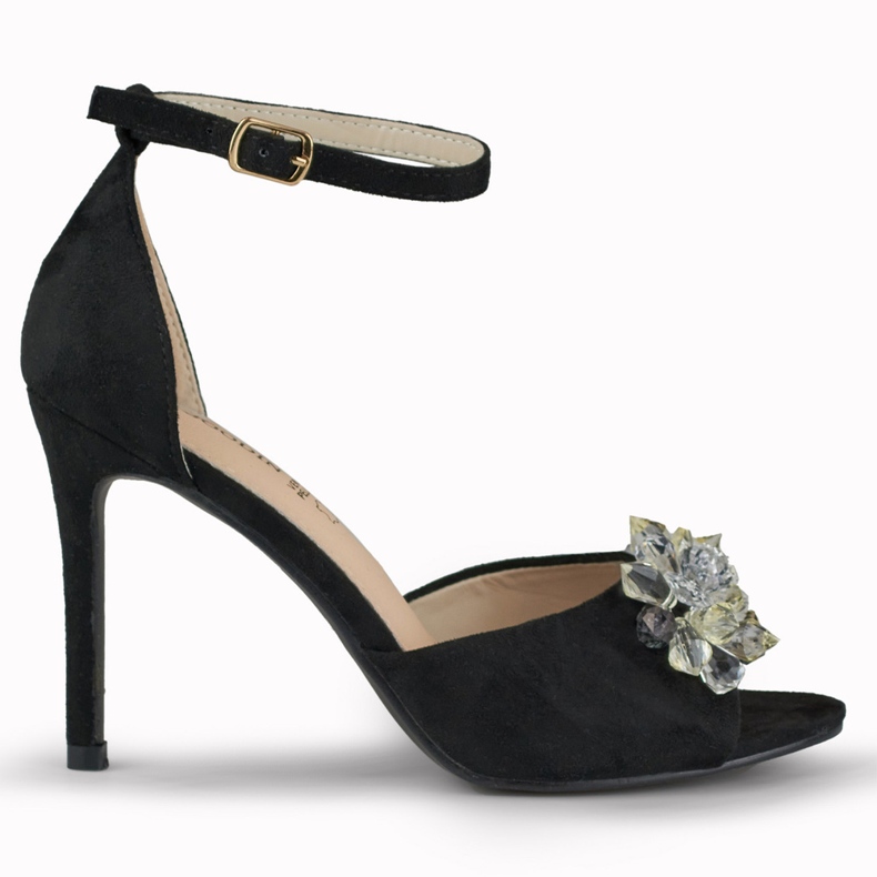 Klackade sandaler med dekorativa pärlor svart