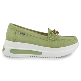 Ljusgröna dam loafers på plattformen